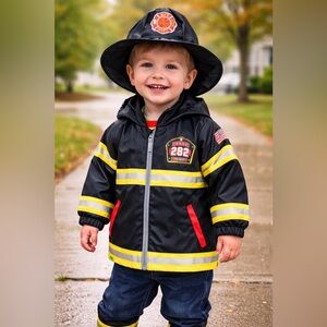 Western Chief Boy’s F.D.U.S.A Fire Chief  Raincoat Jacket and Hat Set